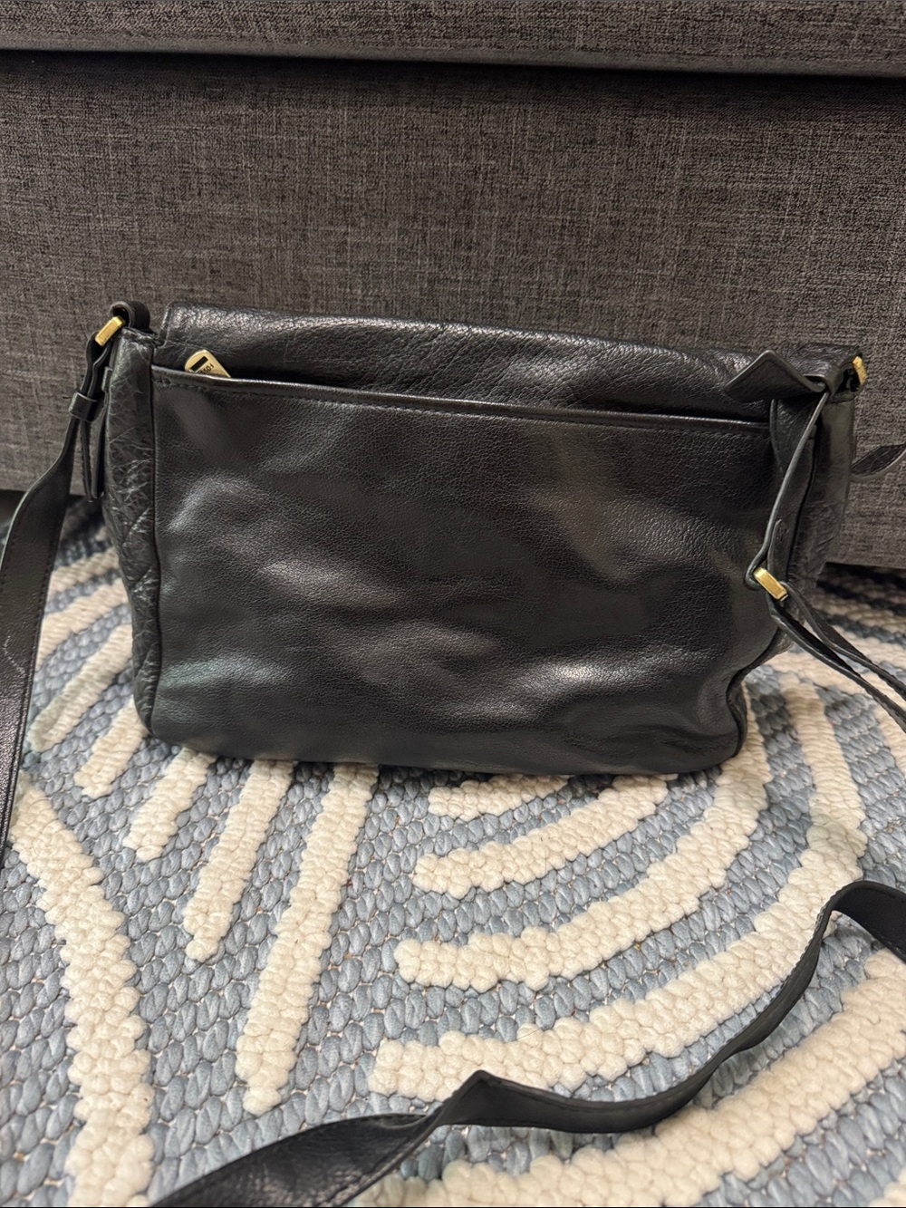 Fossil Peyton Black Pebbled Leather Crossbody Messenger Bag Adjustable Strap - Picture 6 of 11